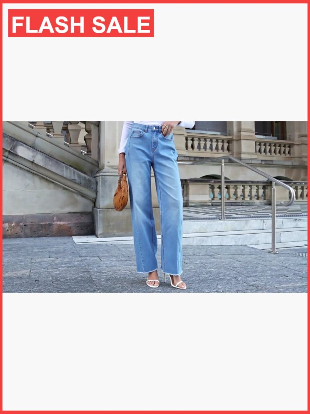 High Waisted Wide Leg Stretchy Baggy Jeans Raw Hem Palazzo Pants Women - Picture 6 of 7